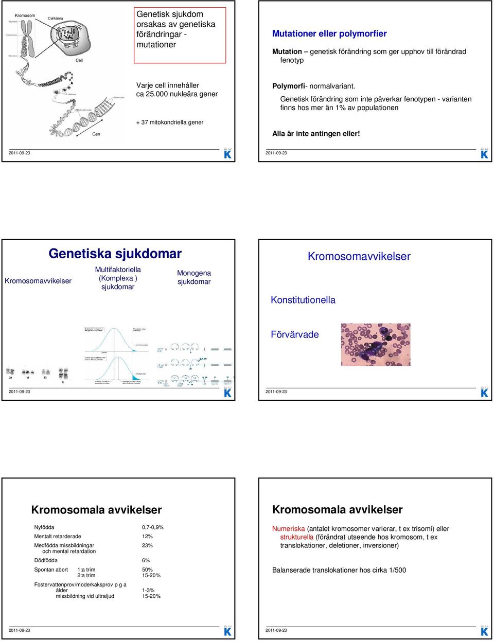 Genetisk förändring som inte påverkar fenotypen - varianten finns hos mer än 1% av populationen Gen + 37 mitokondriella gener Alla är inte antingen eller!
