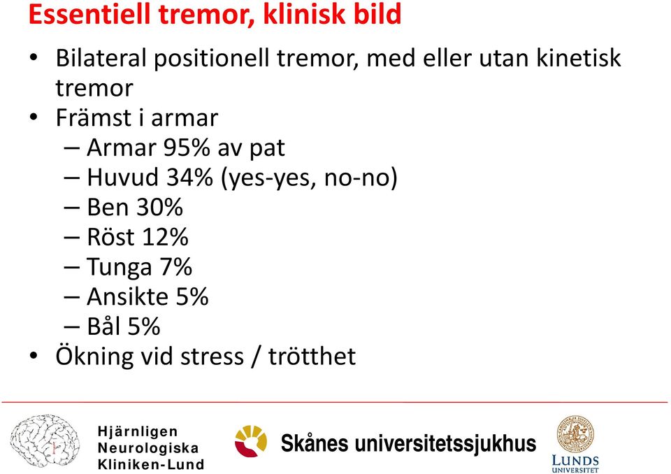 Armar 95% av pat Huvud 34% (yes-yes, no-no) Ben 30%