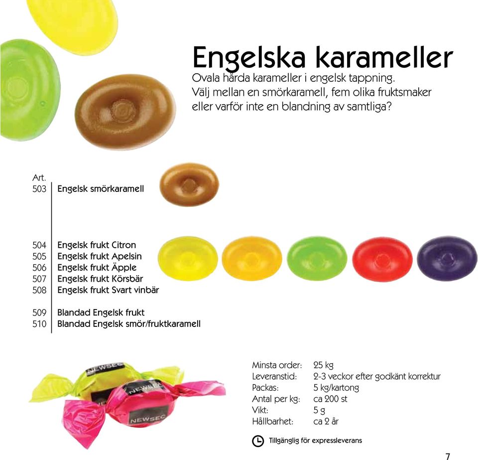 503 Engelsk smörkaramell 504 505 506 507 508 509 510 Engelsk frukt Citron Engelsk frukt Apelsin Engelsk frukt Äpple Engelsk