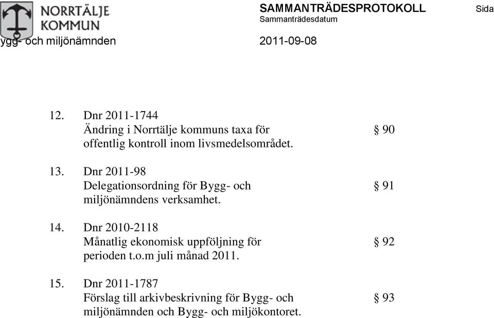 Dnr 2011-98 sordning för Bygg- och miljönämndens verksamhet. 14.