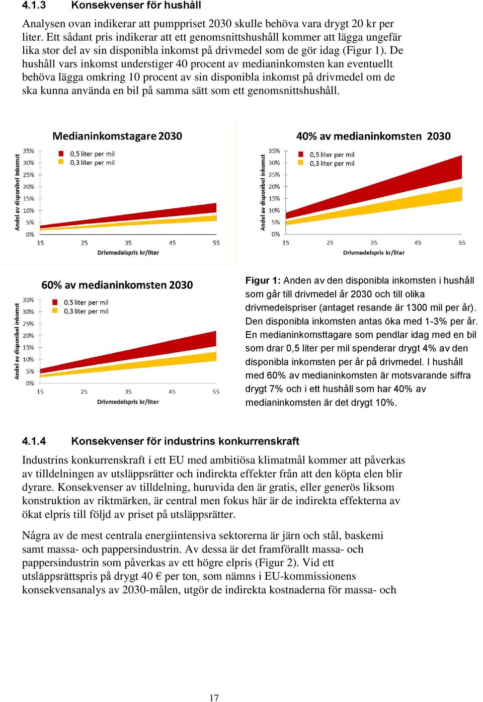 De hushåll vars inkomst understiger 40 procent av medianinkomsten kan eventuellt behöva lägga omkring 10 procent av sin disponibla inkomst på drivmedel om de ska kunna använda en bil på samma sätt