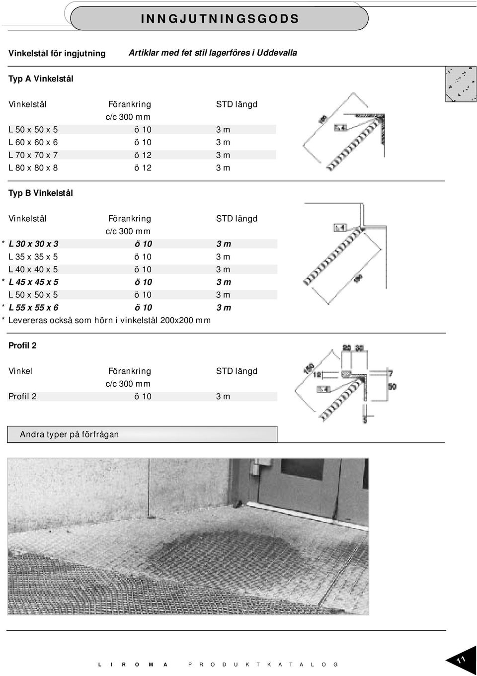 c/c 300 mm * L 30 x 30 x 3 L 35 x 35 x 5 ö 10 ö 10 3 m 3 m L 40 x 40 x 5 ö 10 3 m * L 45 x 45 x 5 L 50 x 50 x 5 ö 10 ö 10 3 m 3 m * L 55 x 55 x 6