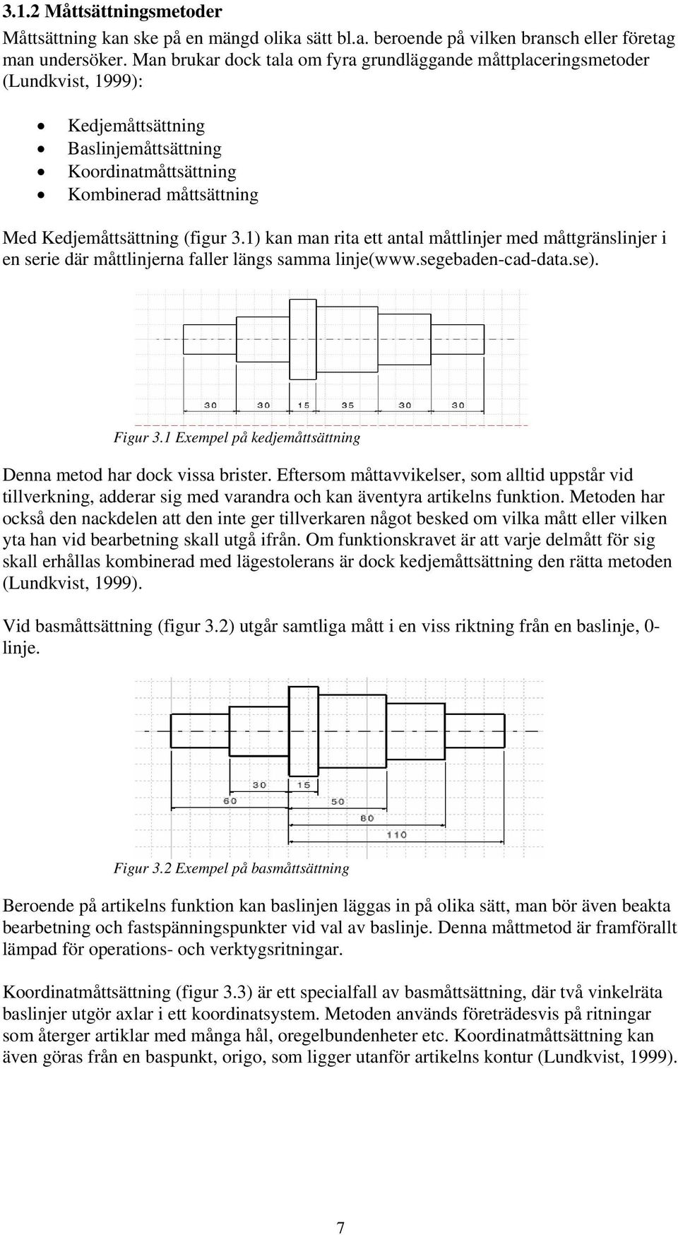 1) kan man rita ett antal måttlinjer med måttgränslinjer i en serie där måttlinjerna faller längs samma linje(www.segebaden-cad-data.se). Figur 3.