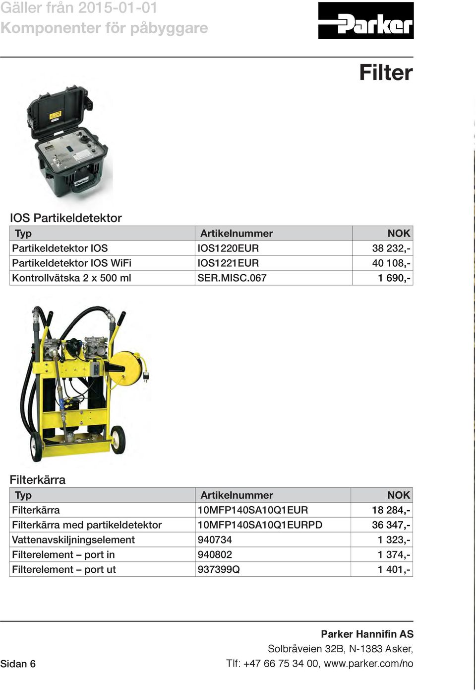 067 1 690,- Filterkärra Filterkärra 10MFP140SA10Q1EUR 18 284,- Filterkärra med partikeldetektor