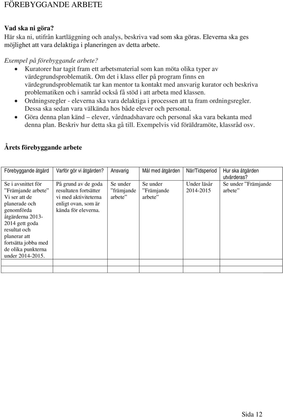 Om det i klass eller på program finns en värdegrundsproblematik tar kan mentor ta kontakt med ansvarig kurator och beskriva problematiken och i samråd också få stöd i att arbeta med klassen.