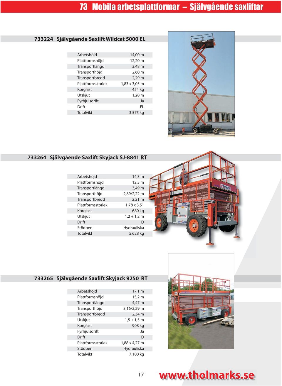 kg Självgående Saxlift Skyjack SJ- RT, m, m, m,/, m, m Plattformsstorlek, x, kg Utskjut, +, m D Stödben