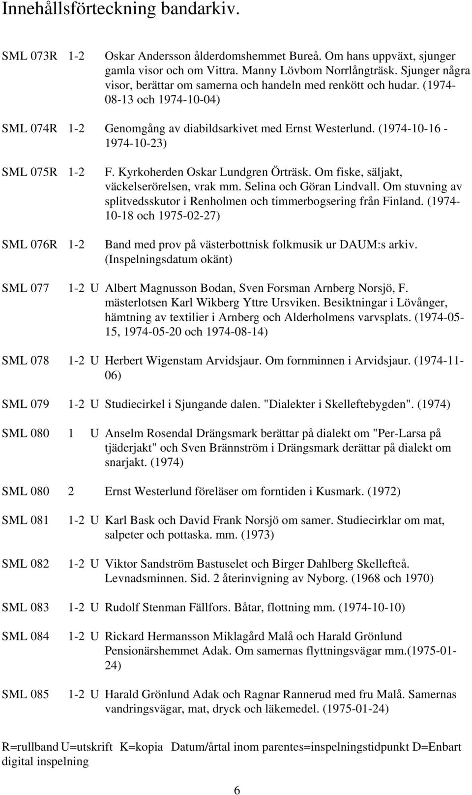 (1974-10-16-1974-10-23) SML 075R 1-2 SML 076R 1-2 F. Kyrkoherden Oskar Lundgren Örträsk. Om fiske, säljakt, väckelserörelsen, vrak mm. Selina och Göran Lindvall.