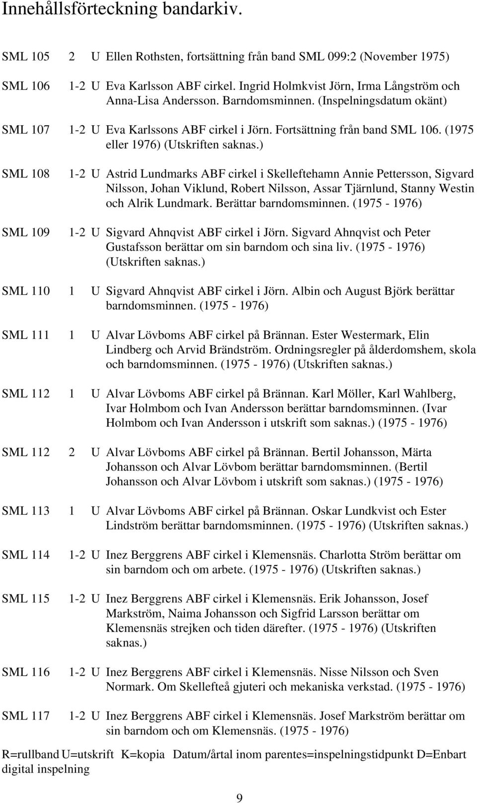 ) SML 108 SML 109 1-2 U Astrid Lundmarks ABF cirkel i Skelleftehamn Annie Pettersson, Sigvard Nilsson, Johan Viklund, Robert Nilsson, Assar Tjärnlund, Stanny Westin och Alrik Lundmark.
