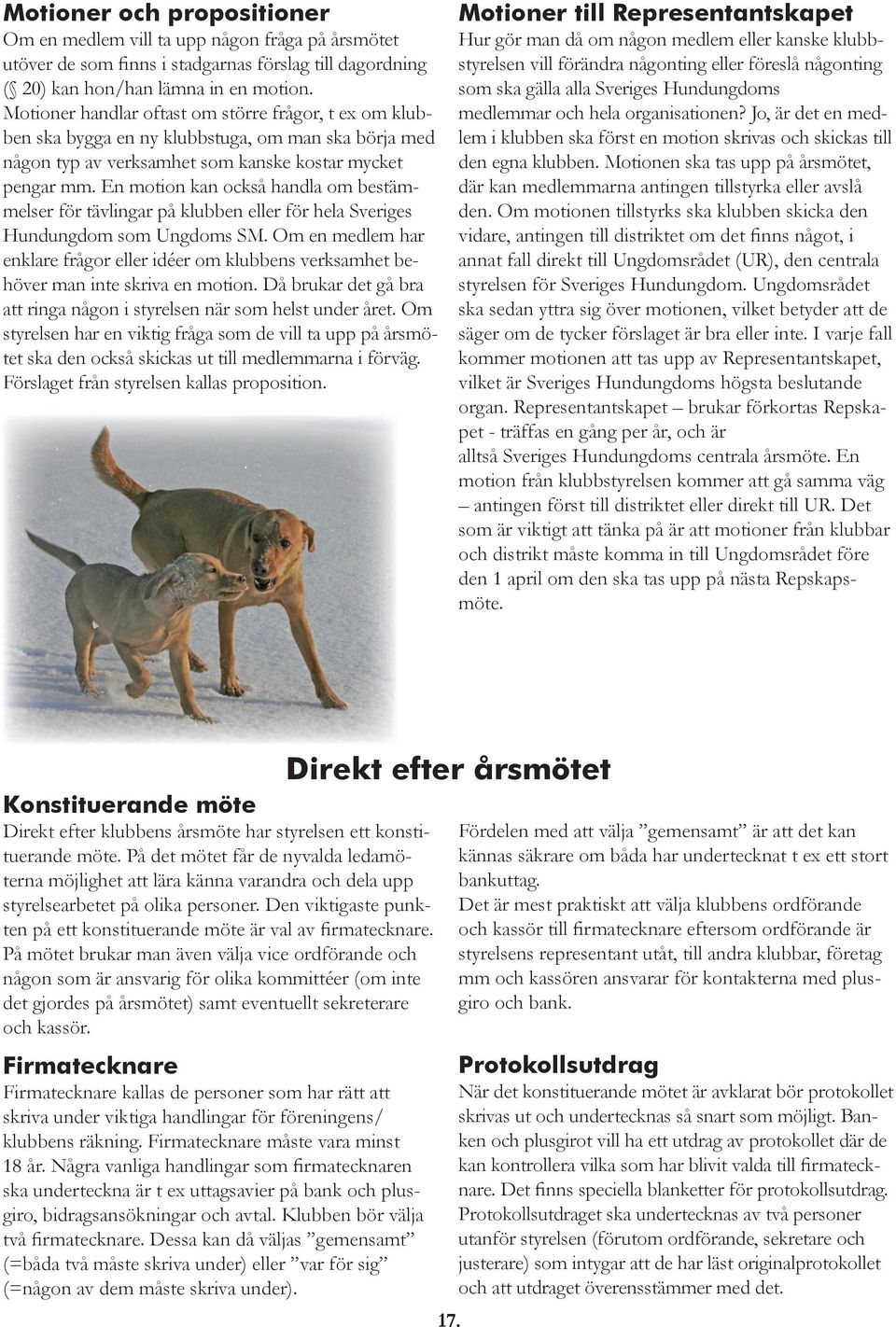En motion kan också handla om bestämmelser för tävlingar på klubben eller för hela Sveriges Hundungdom som Ungdoms SM.