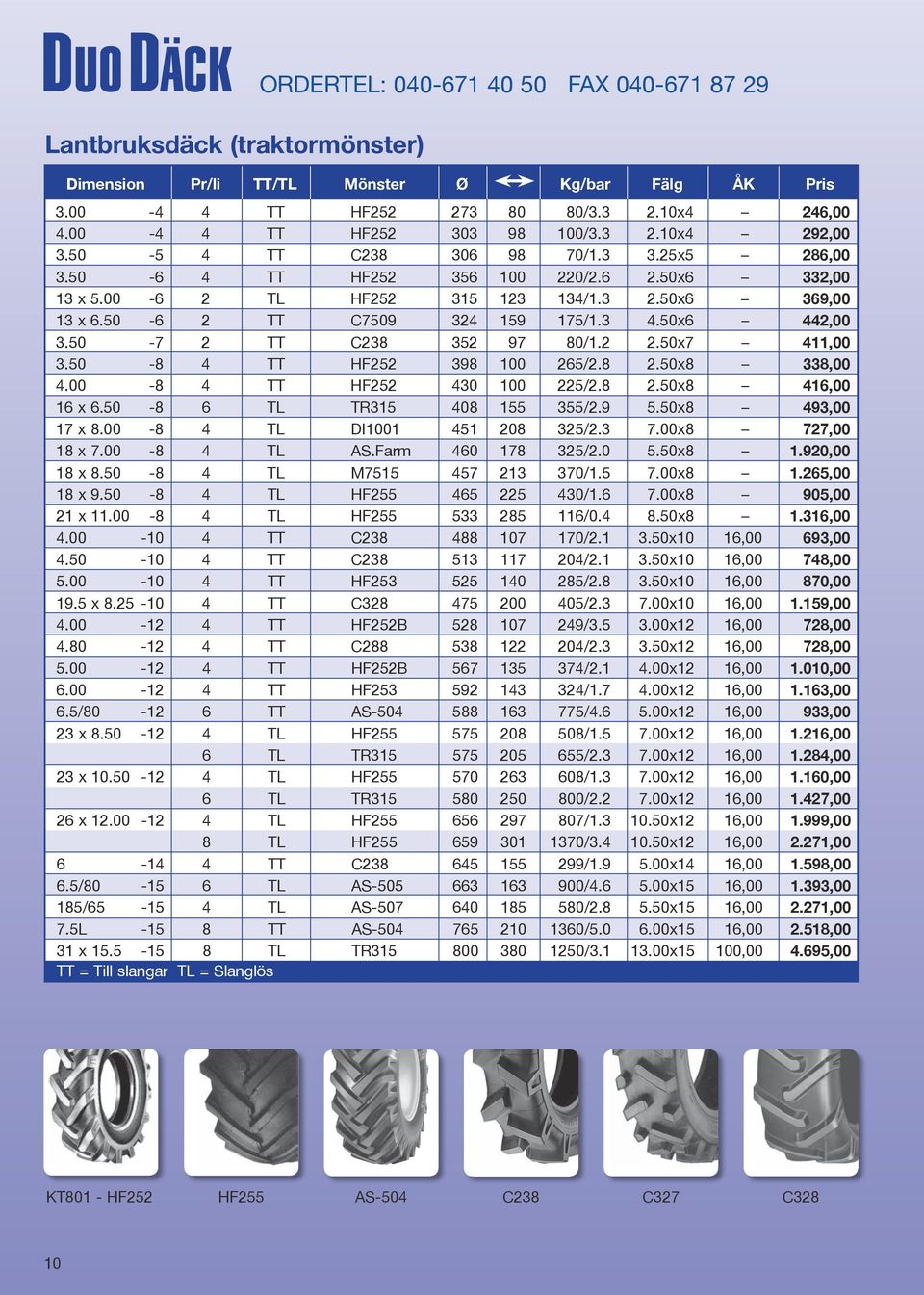 50-6 2 TT C7509 324 159 175/1.3 4.50x6 442,00 3.50-7 2 TT C238 352 97 80/1.2 2.50x7 411,00 3.50-8 4 TT HF252 398 100 265/2.8 2.50x8 338,00 4.00-8 4 TT HF252 430 100 225/2.8 2.50x8 416,00 16 x 6.