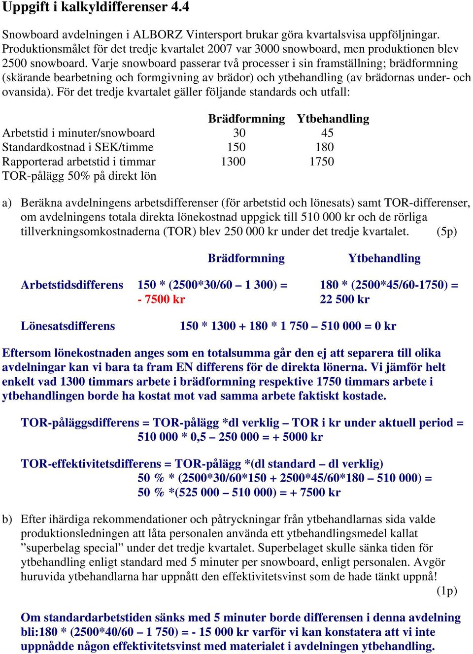 Varje snowboard passerar två processer i sin framställning; brädformning (skärande bearbetning och formgivning av brädor) och ytbehandling (av brädornas under- och ovansida).