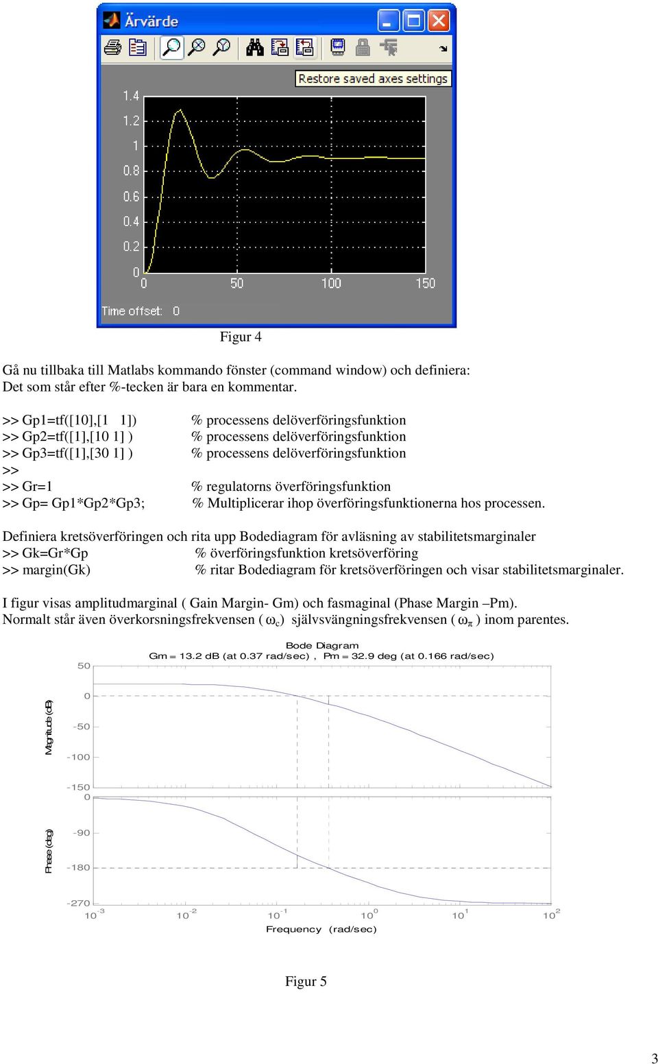 överföringsfunktion >> Gp= Gp*Gp2*Gp3; % Multiplicerar ihop överföringsfunktionerna hos processen.