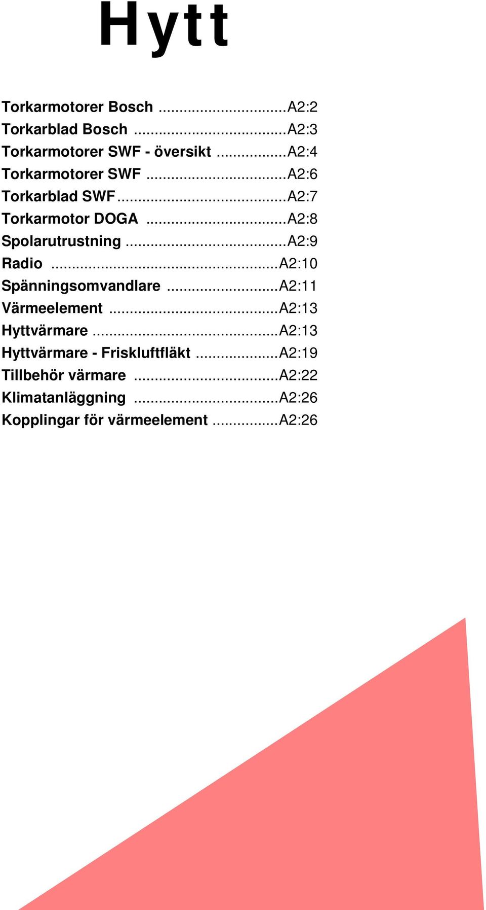 ..A2:9 Radio...A2:10 Spänningsomvandlare...A2:11 Värmeelement...A2:13 Hyttvärmare.