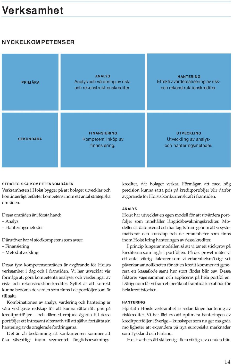 STRATEGISKA KOMPETENSOMRÅDEN Verksamheten i Hoist bygger på att bolaget utvecklar och kontinuerligt befäster kompetens inom ett antal strategiska områden.