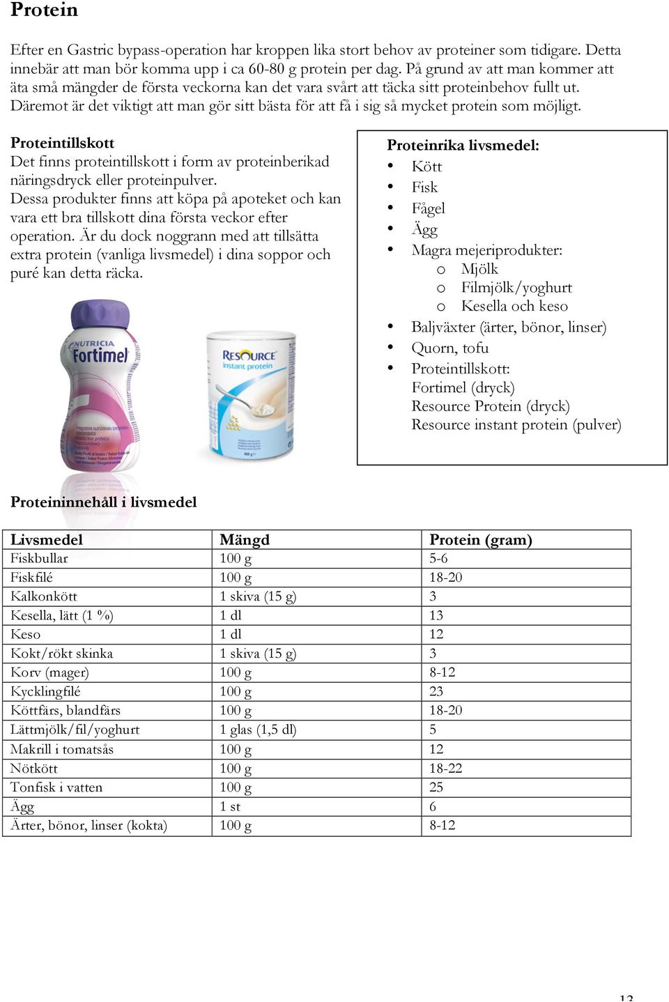 Däremot är det viktigt att man gör sitt bästa för att få i sig så mycket protein som möjligt. Proteintillskott Det finns proteintillskott i form av proteinberikad näringsdryck eller proteinpulver.