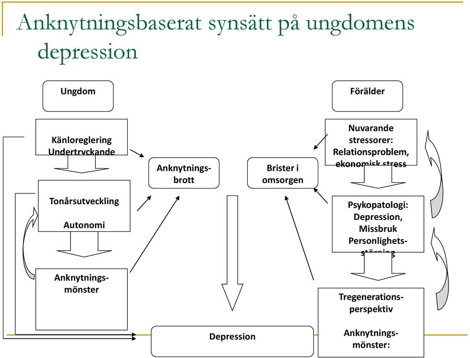 Relationsproblem, ekonomisk stress Tonårsutveckling Autonomi Psykopatologi: