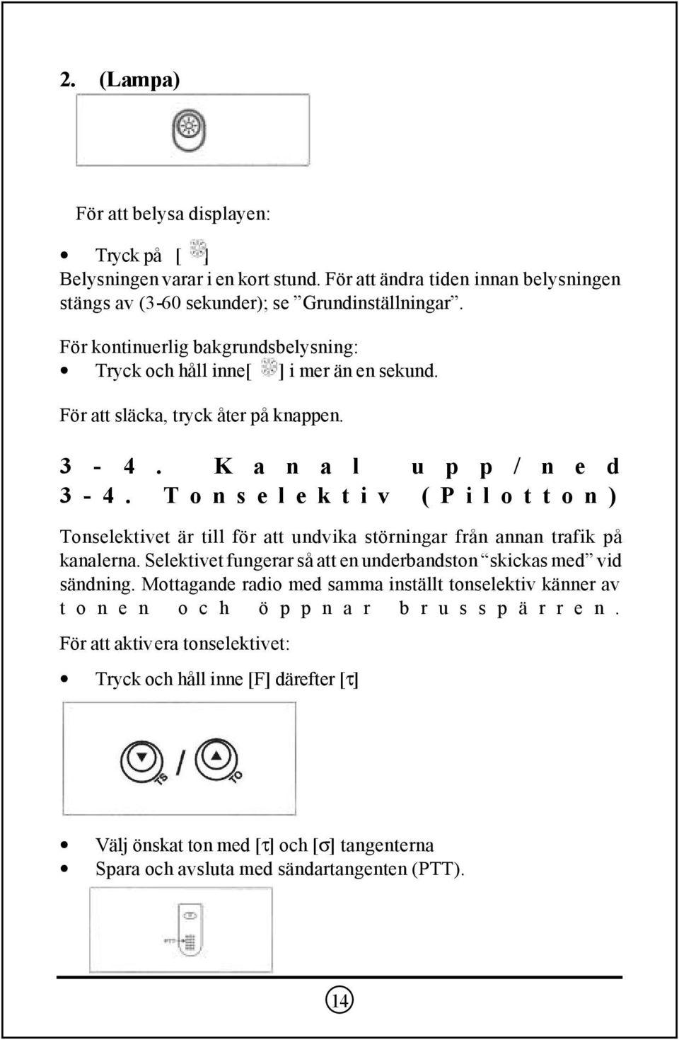 Tonselektiv (Pilotton) Tonselektivet är till för att undvika störningar från annan trafik på kanalerna. Selektivet fungerar så att en underbandston skickas med vid sändning.