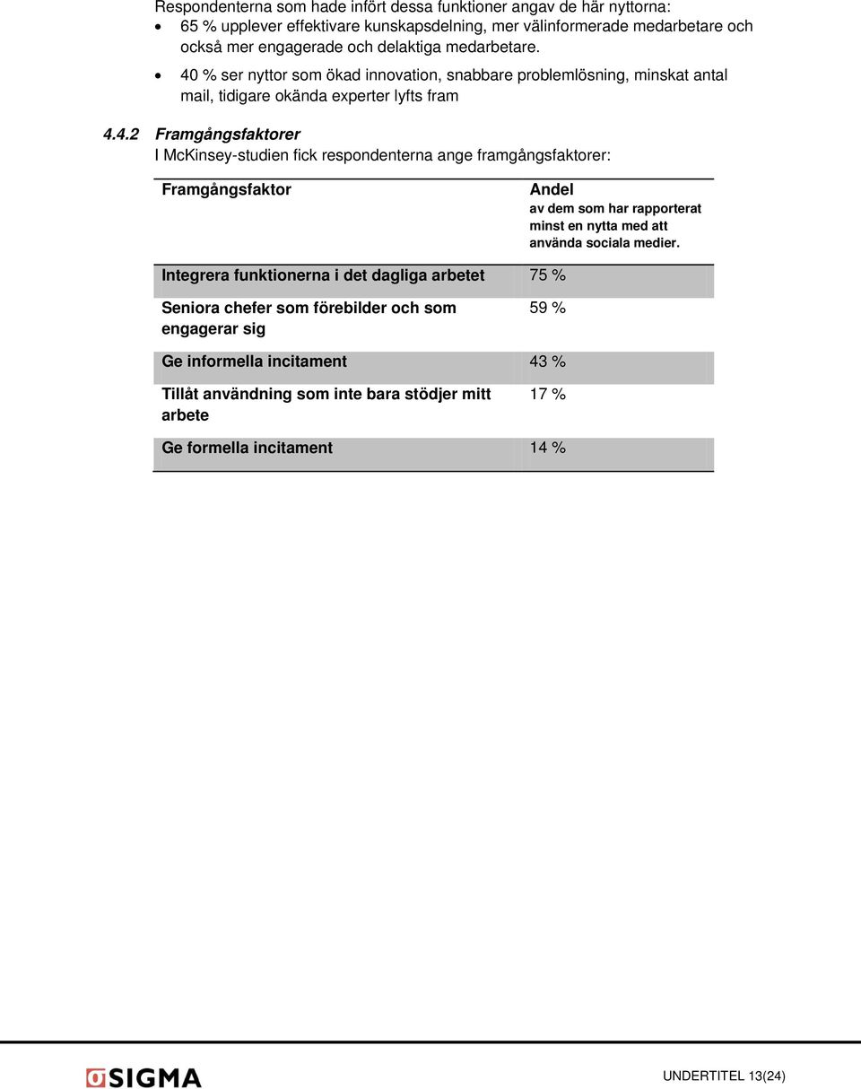 % ser nyttor som ökad innovation, snabbare problemlösning, minskat antal mail, tidigare okända experter lyfts fram 4.