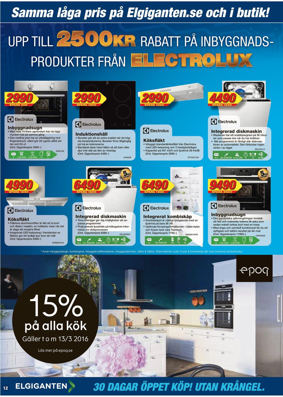 rostfria ytan har en ytbeläggning mot fingeravtryck, vilket gör att ugnen alltid ser ren och fin ut (Ord. Gigantenpris 3490:-) EOB100X 0.89 KWH 0.