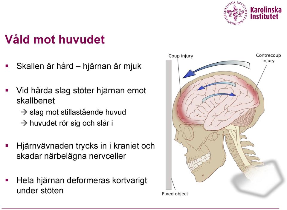 huvudet rör sig och slår i Hjärnvävnaden trycks in i kraniet och