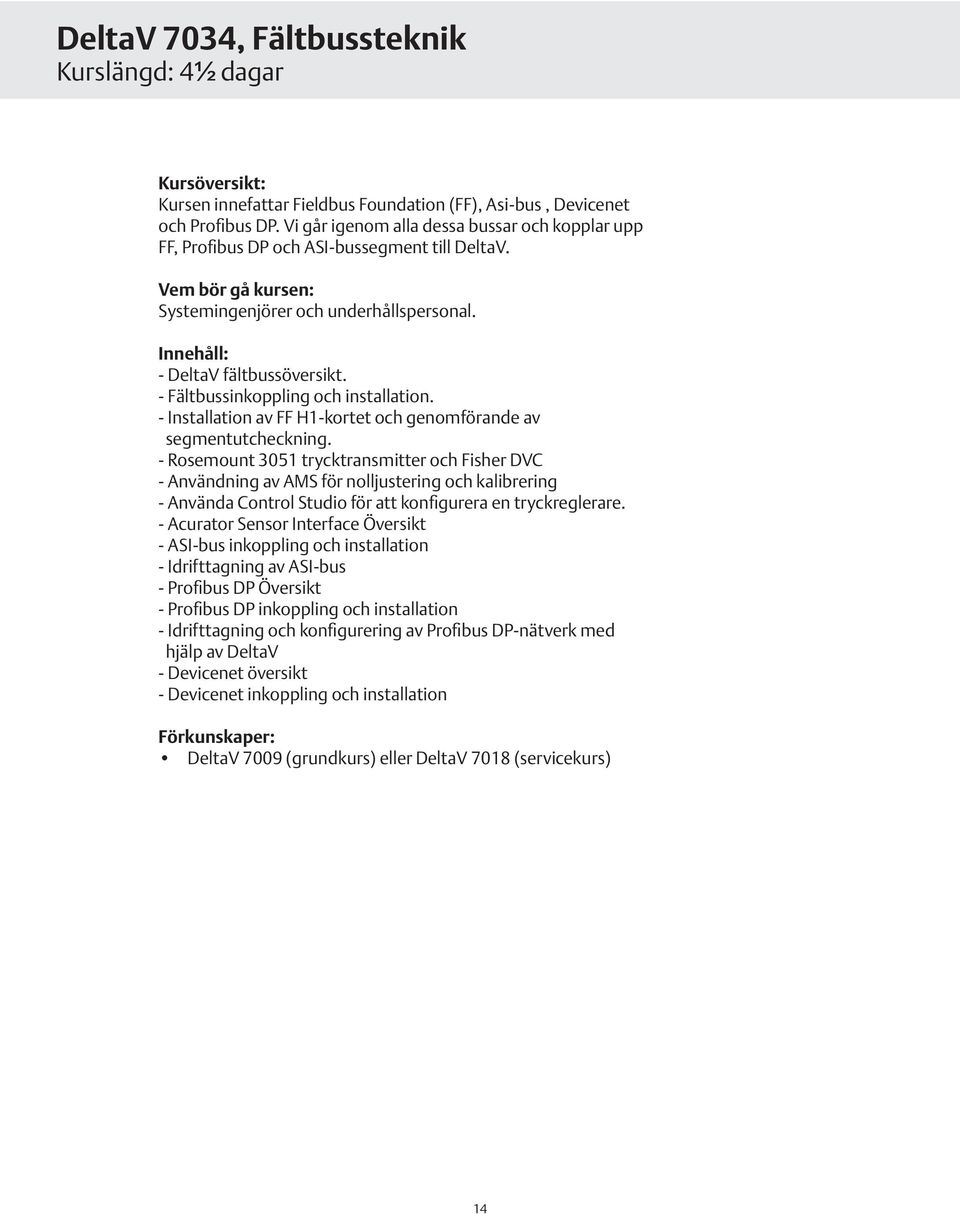 - Fältbussinkoppling och installation. - Installation av FF H1-kortet och genomförande av segmentutcheckning.