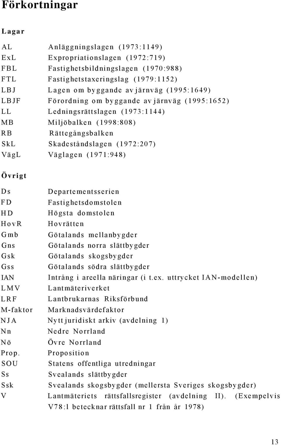 Övrigt Ds FD HD HovR Gmb Gns Gsk Gss IAN LMV LRF M-faktor NJA Nn Nö Prop.