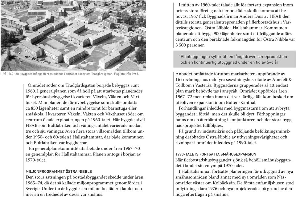 Kommunen planerade att bygga 900 lägenheter samt ett friliggande affärscentrum och den beräknade folkmängden för Östra Nibble var 3 500 personer.
