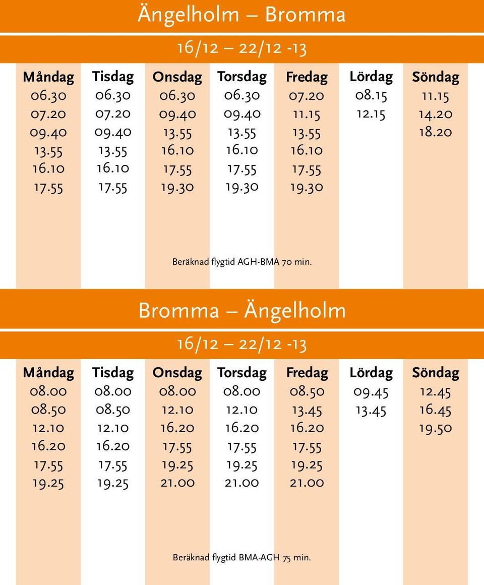 Bromma Ängelholm 16/12 22/12-13 09.45 12.