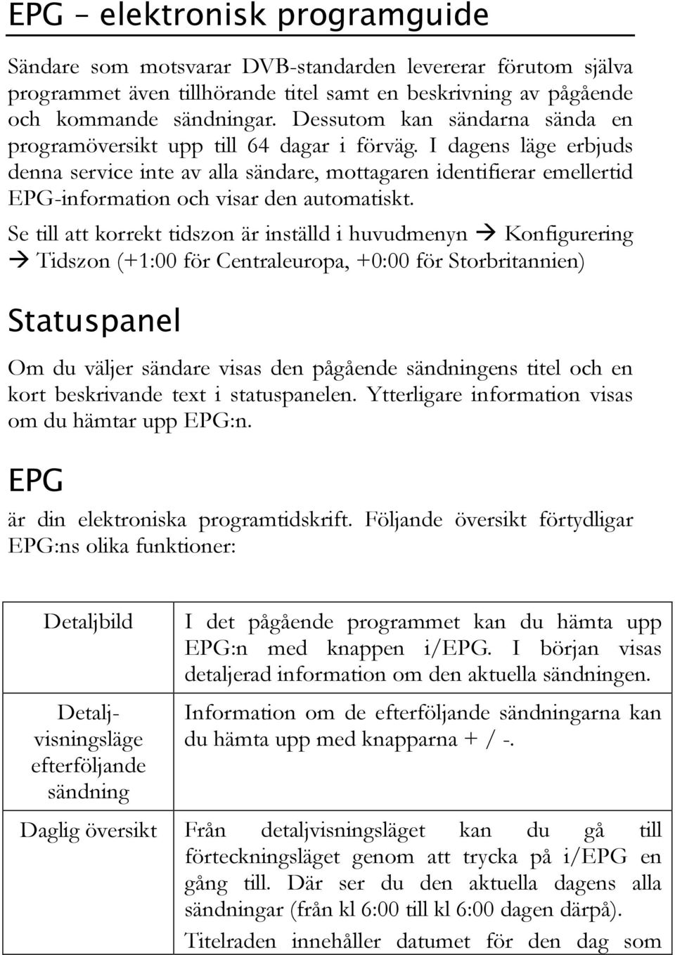 I dagens läge erbjuds denna service inte av alla sändare, mottagaren identifierar emellertid EPG-information och visar den automatiskt.
