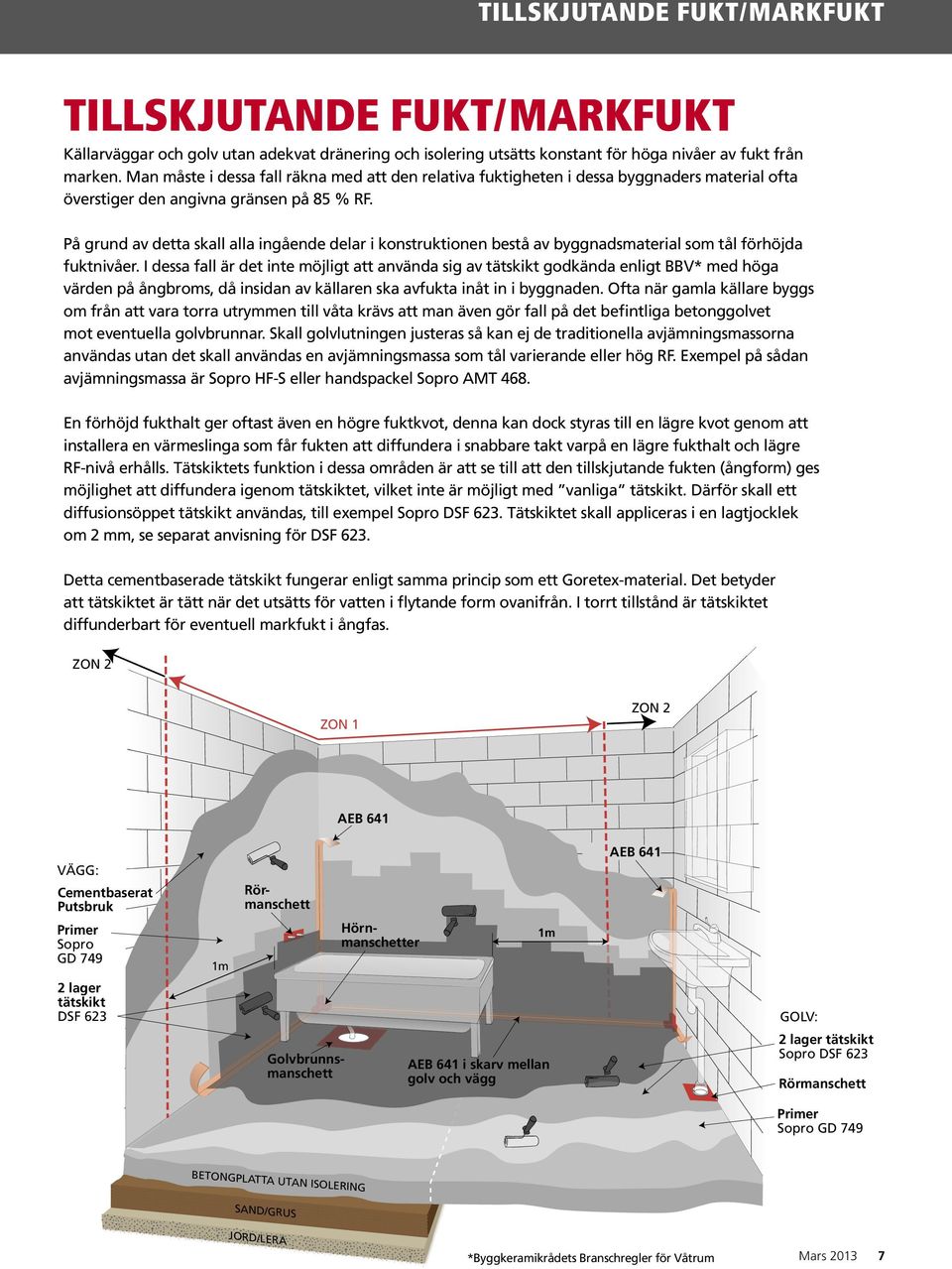 På grund av detta skall alla ingående delar i konstruktionen bestå av byggnadsmaterial som tål förhöjda fuktnivåer.