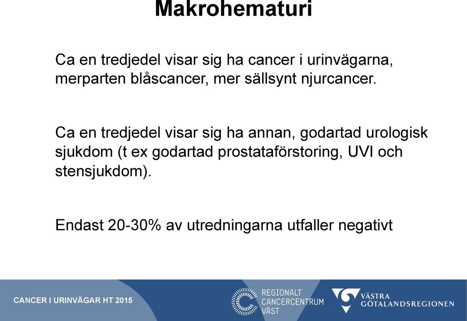 Ca en tredjedel visar sig ha annan, godartad urologisk sjukdom (t ex