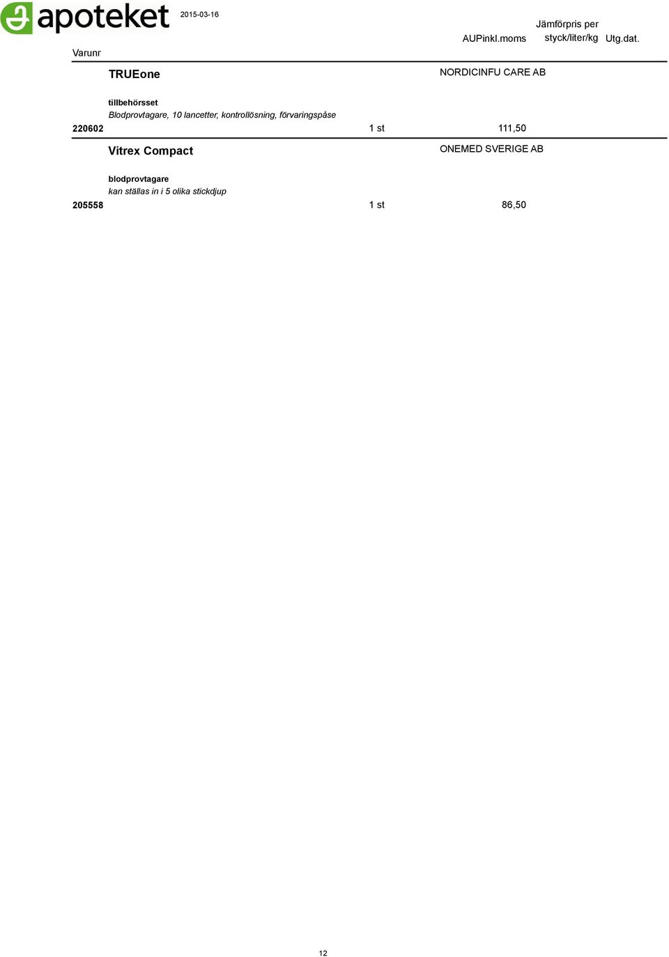 Compact 1 st 111,50 ONEMED SVERIGE AB 205558