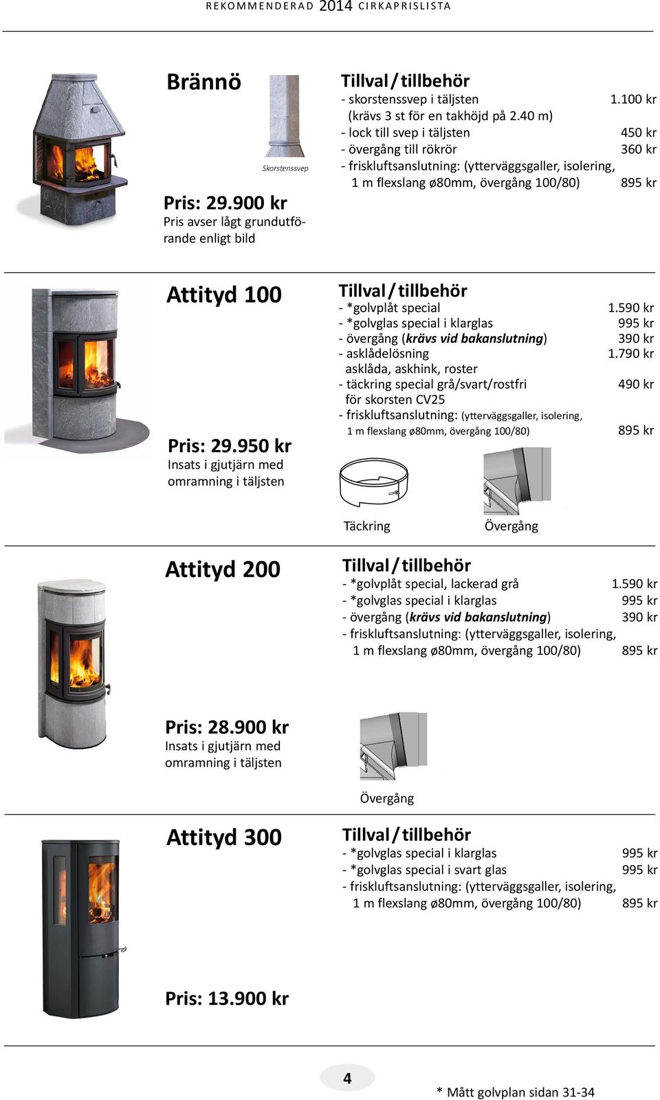 590 kr - *golvglas special i klarglas 995 kr - övergång (krävs vid bakanslutning) 390 kr - asklådelösning 1.