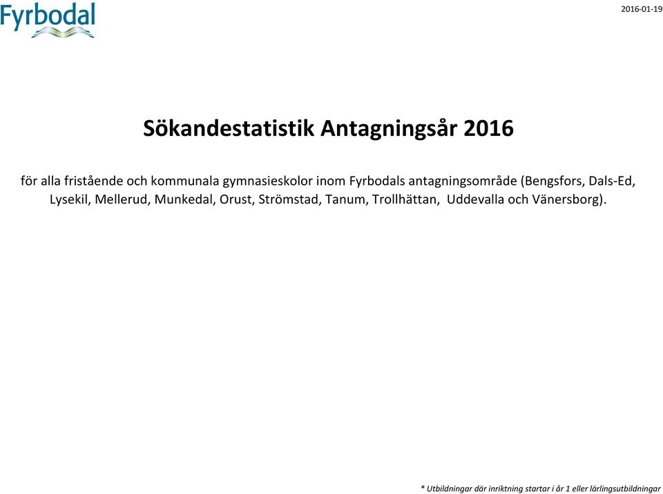 Lysekil, Mellerud, Munkedal, Orust, Strömstad, Tanum, Trollhättan,
