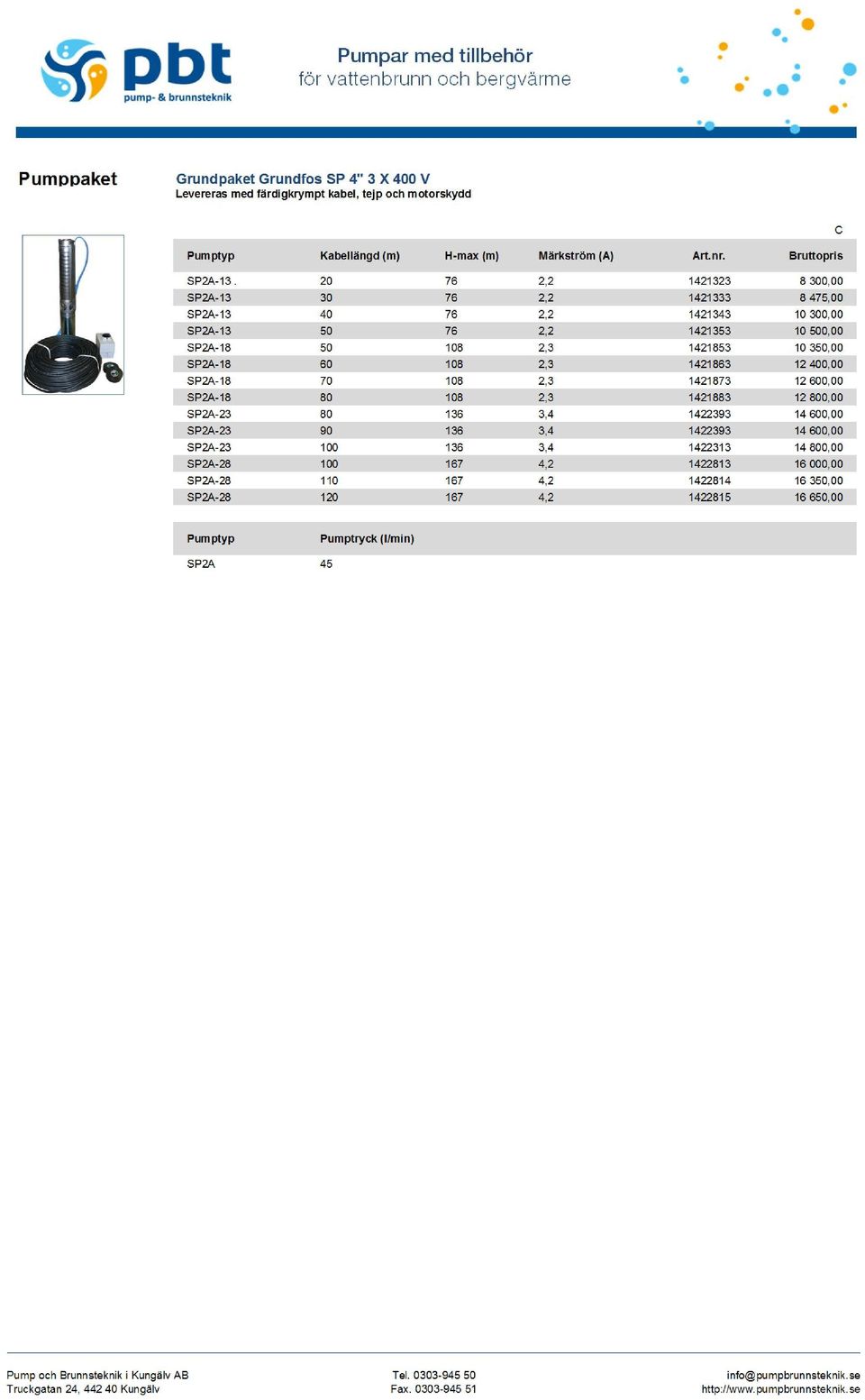 350,00 SP2A-18 60 108 2,3 1421863 12 400,00 SP2A-18 70 108 2,3 1421873 12 600,00 SP2A-18 80 108 2,3 1421883 12 800,00 SP2A-23 80 136 3,4 1422393 14 600,00 SP2A-23 90