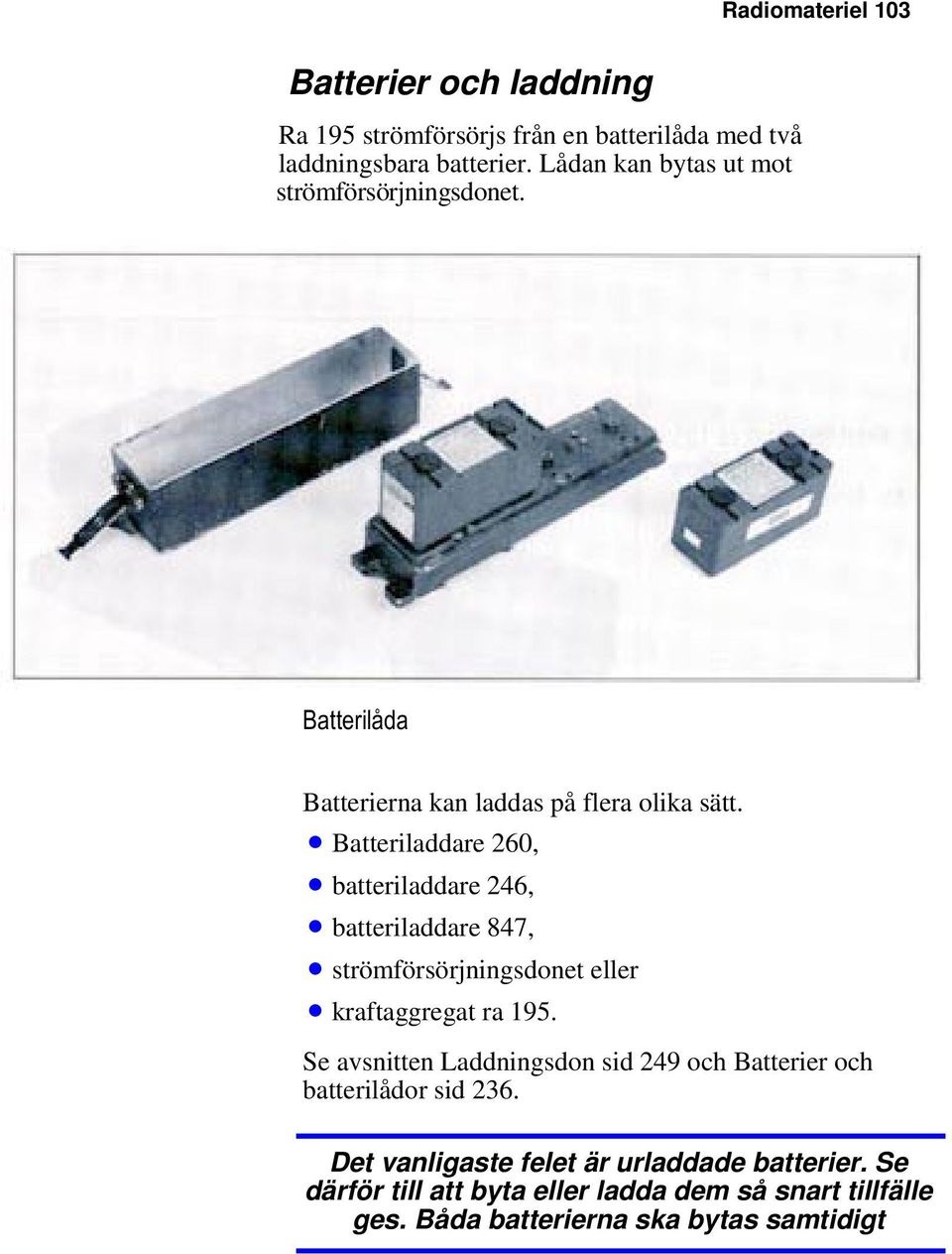 Batteriladdare 260, batteriladdare 246, batteriladdare 847, strömförsörjningsdonet eller kraftaggregat ra 195.