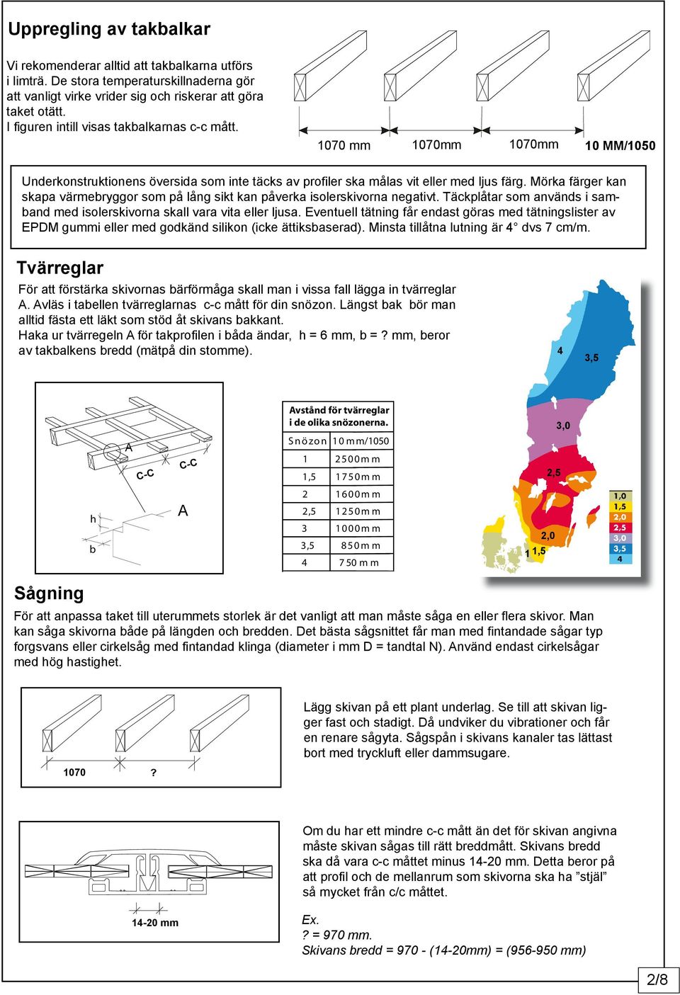 Mörka färger kan skapa värmebryggor som på lång sikt kan påverka isolerskivorna negativt. Täckplåtar som används i samband med isolerskivorna skall vara vita eller ljusa.