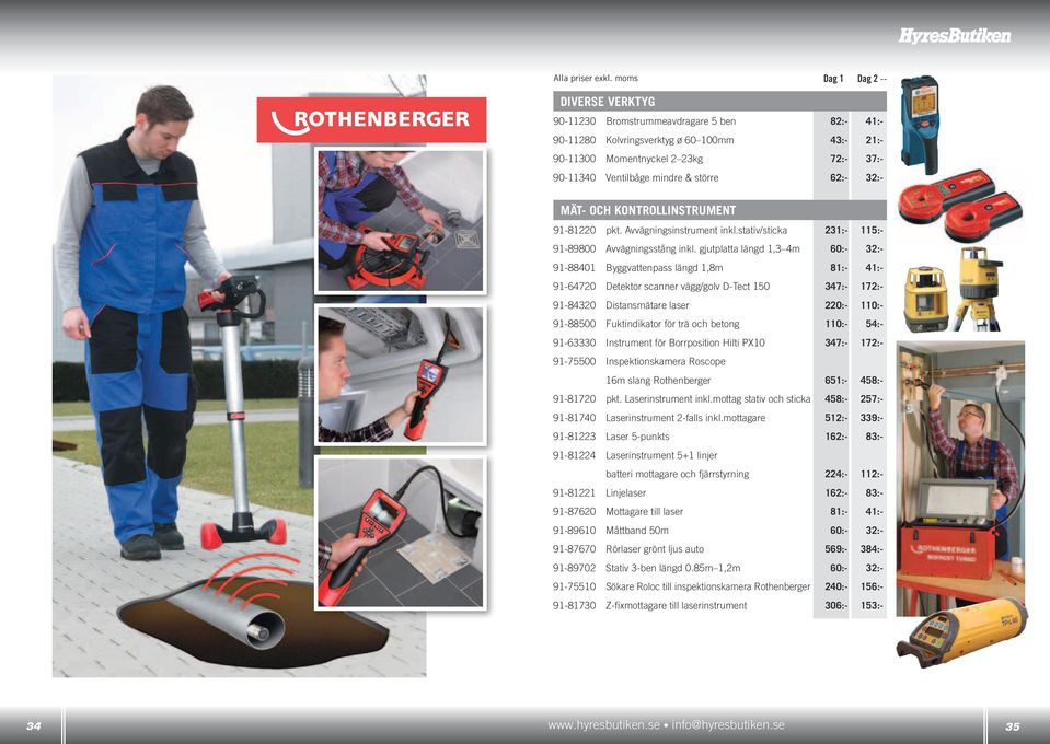 gjutplatta längd 1,3 4m 60:- 32:- 91-88401 Byggvattenpass längd 1,8m 81:- 41:- 91-64720 Detektor scanner vägg/golv D-Tect 150 347:- 172:- 91-84320 Distansmätare laser 220:- 110:- 91-88500
