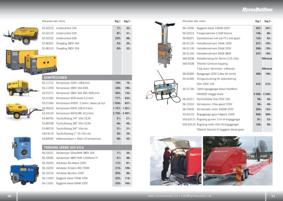 Kompressorer 53-11712 Kompressor 220V >180L/min 154:- 75:- 53-11250 Kompressor 380V 16A 650L 326:- 196:- 53-21271 Kompressor 380V 16A 300 500L/min 263:- 132:- 53-21330 Kompressor M26 diesel 2,5 kbm