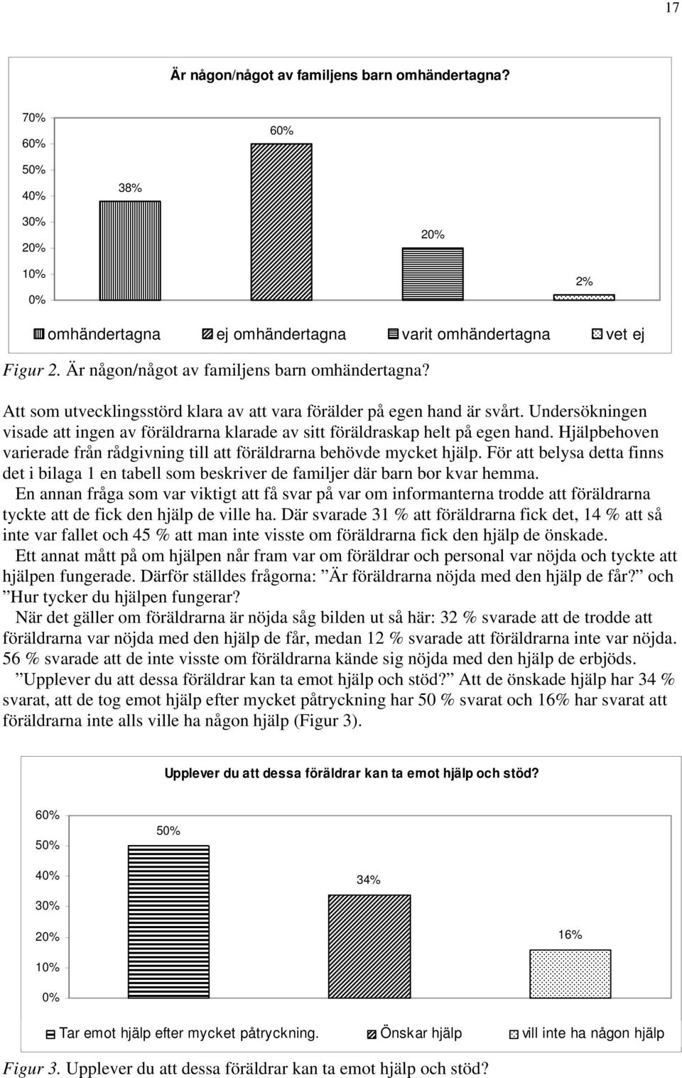 Undersökningen visade att ingen av föräldrarna klarade av sitt föräldraskap helt på egen hand. Hjälpbehoven varierade från rådgivning till att föräldrarna behövde mycket hjälp.