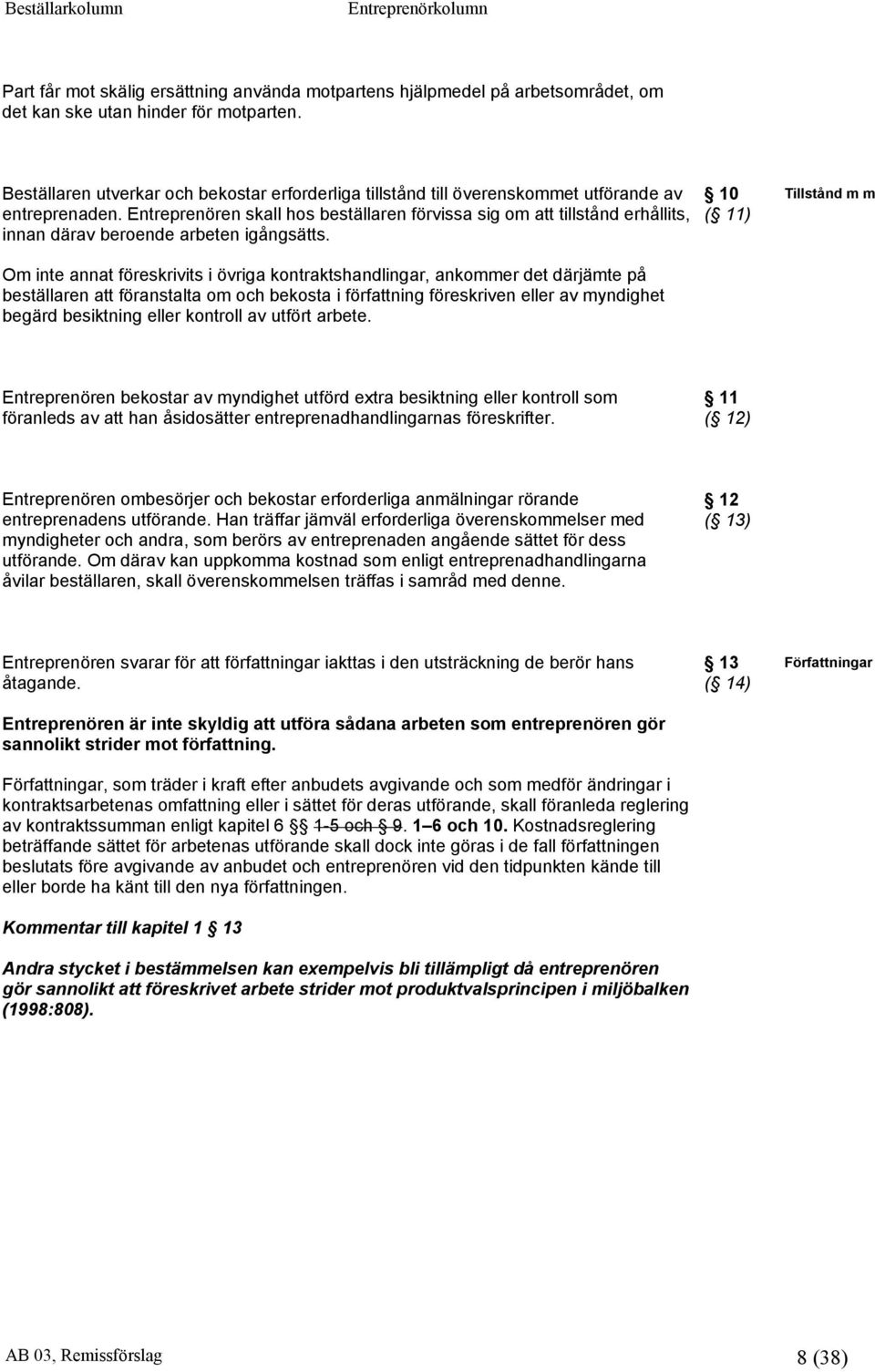Entreprenören skall hos beställaren förvissa sig om att tillstånd erhållits, innan därav beroende arbeten igångsätts.