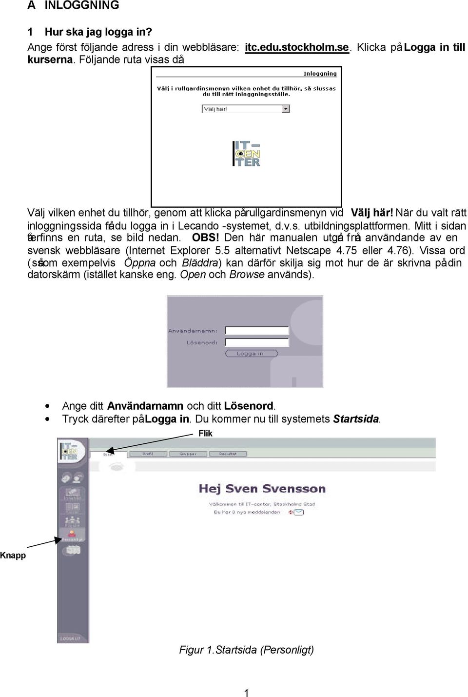 Mitt i sidan återfinns en ruta, se bild nedan. OBS! Den här manualen utgår från användande av en svensk webbläsare (Internet Explorer 5.5 alternativt Netscape 4.75 eller 4.76).