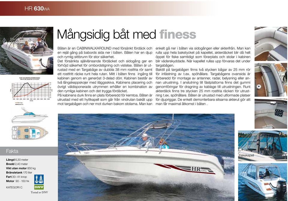 Båten är utrustad med en Targabåge av dubbla 38 mm rostfria rör samt ett rostfritt räcke runt hela rutan. Mitt i båten finns ingång till kabinen genom en generöst 3-delad dörr.