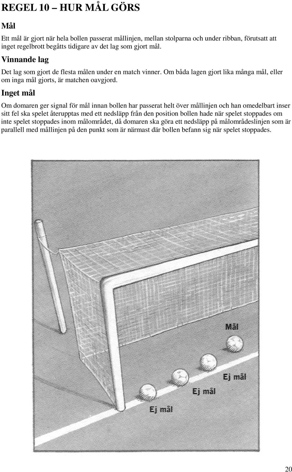 Inget mål Om domaren ger signal för mål innan bollen har passerat helt över mållinjen och han omedelbart inser sitt fel ska spelet återupptas med ett nedsläpp från den position bollen