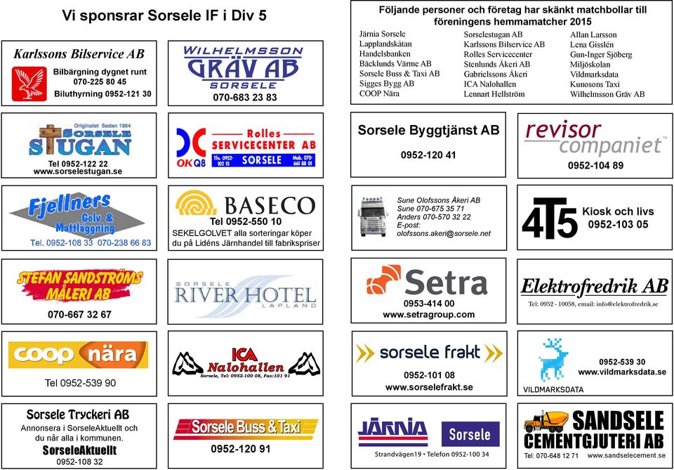 Servicecenter Stenlunds Åkeri AB Gabrielssons Åkeri ICA Nalohallen Lennart Hellström Allan Larsson Lena Gisslén Gun-Inger Sjöberg Miljöskolan Vildmarksdata Kunosons Taxi Wilhelmsson Gräv AB Tel