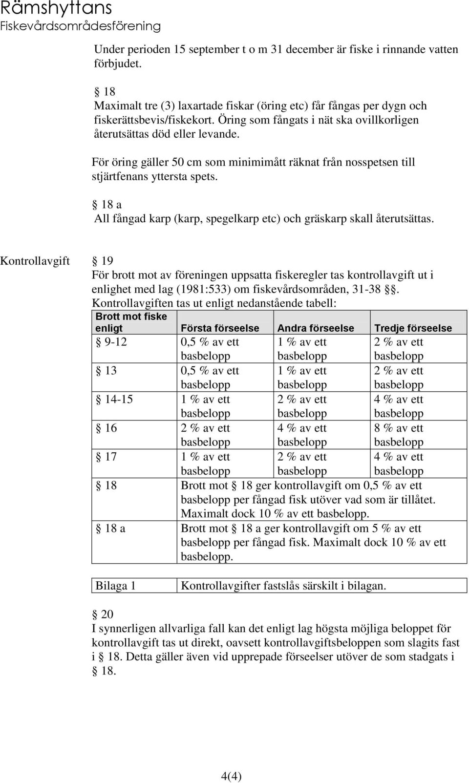 18 a All fångad karp (karp, spegelkarp etc) och gräskarp skall återutsättas.