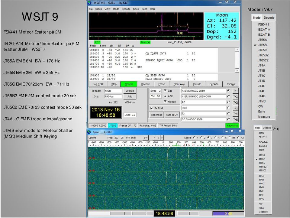 7 JT65A EME 6M BW = 178 Hz JT65B EME 2M BW = 355 Hz JT65C EME 70/23cm BW = 711Hz JT65B2