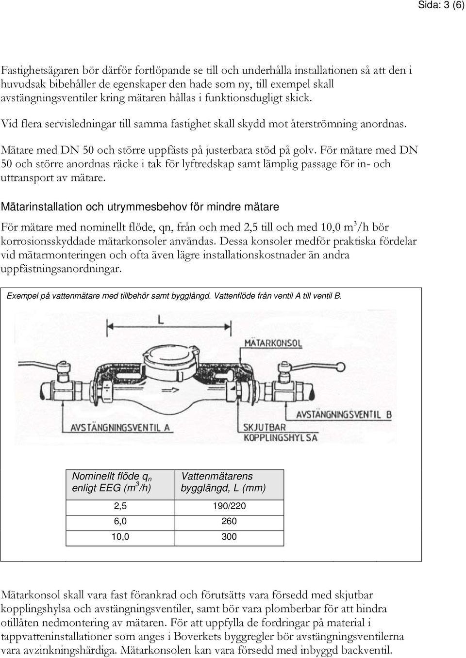 För mätare med DN 50 och större anordnas räcke i tak för lyftredskap samt lämplig passage för in- och uttransport av mätare.