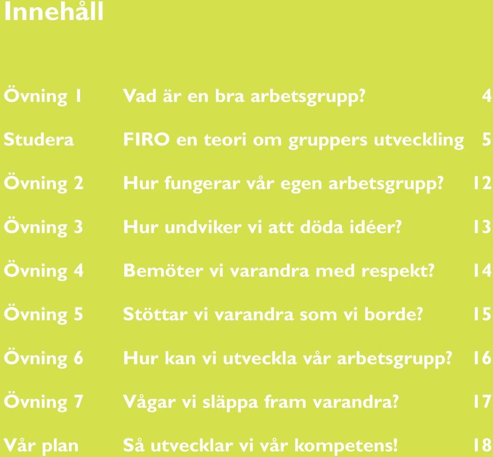 12 Övning 3 Hur undviker vi att döda idéer? 13 Övning 4 Bemöter vi varandra med respekt?