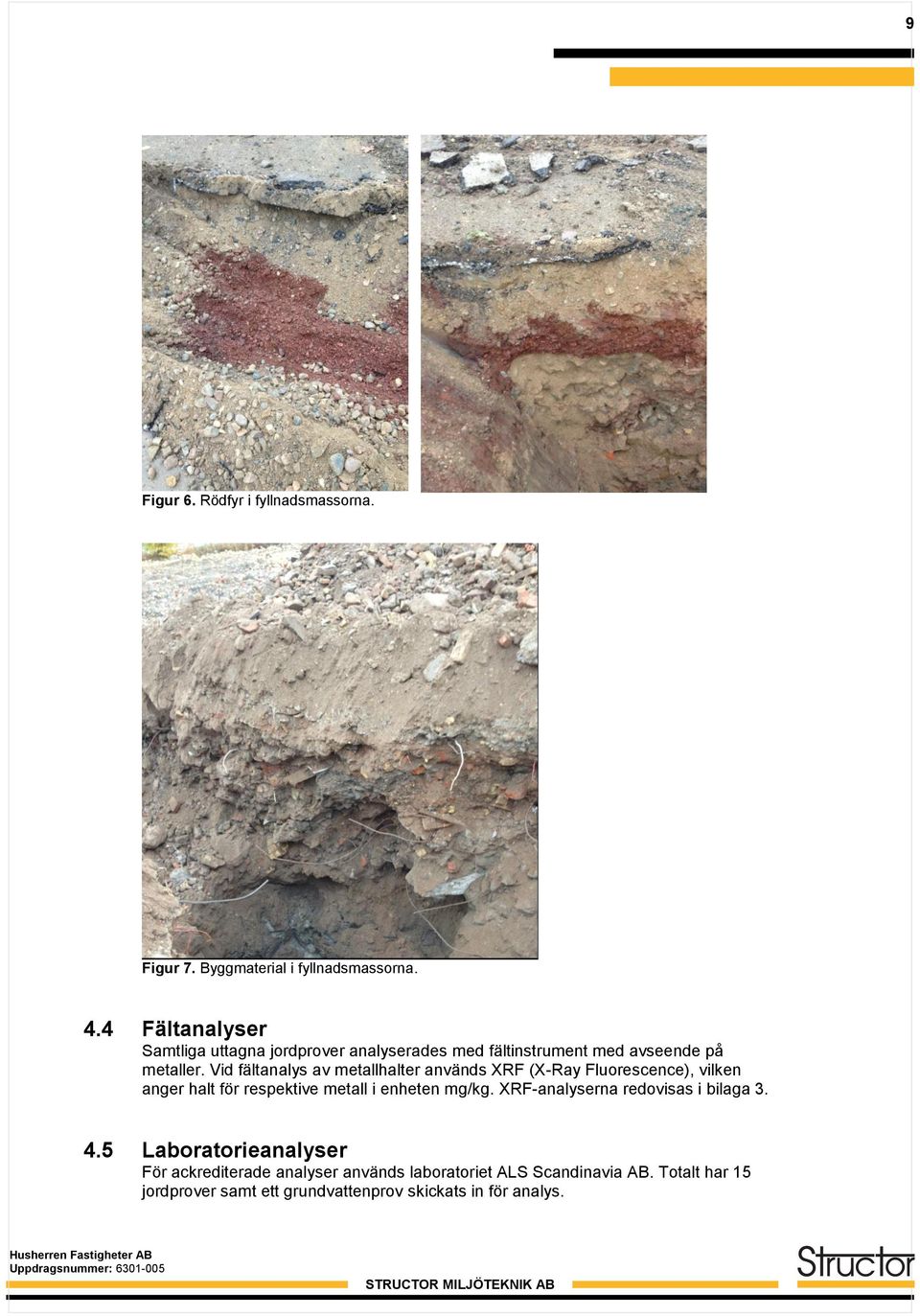 Vid fältanalys av metallhalter används XRF (X-Ray Fluorescence), vilken anger halt för respektive metall i enheten mg/kg.